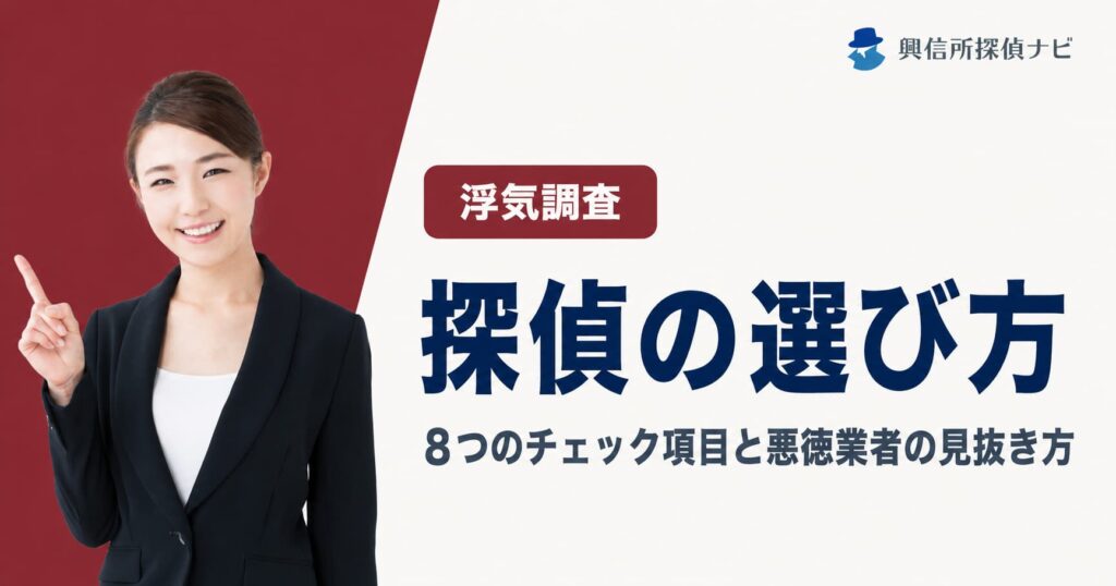 浮気調査探偵の選び方　8つのチェック項目と悪徳業者の見抜き方